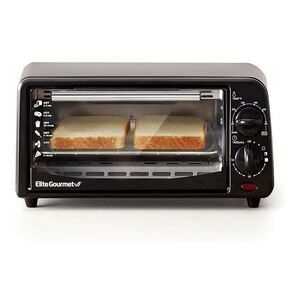 Elite Gourmet Black Stainless Steel Toaster Oven 600W Timer Toast/Broil